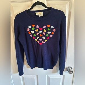 American Vintage Navy Sweater with Multicolor Embroidered Hearts